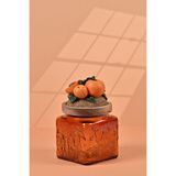 By Uzunoğlu El Yapımı Özel Tasarım Kavanoz - 500 ml - Vakumlu Ahşap Kapaklı (Kayısı Detaylı) - Dark Amber Çiçekli Kare Cam - Mutfak ve Ev Dekorasyonu