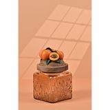 By Uzunoğlu El Yapımı Özel Tasarım Kavanoz - 500 ml - Vakumlu Ahşap Kapaklı (Kayısı Detaylı) - Light Amber Çiçekli Kare Cam - Mutfak ve Ev Dekorasyonu