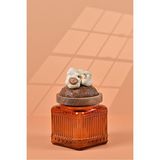 By Uzunoğlu El Yapımı Özel Tasarım Kavanoz - 500 ml - Vakumlu Ahşap Kapaklı (Sarımsak Detaylı) - Dark Amber Çizgili Cam - Mutfak ve Ev Dekorasyonu