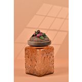 by UZUNOGLU El Yapımı Özel Tasarım Kavanoz - 700 ml - Vakumlu Ahşap Kapaklı (Böğürtlen Detaylı) - Light Amber Çiçekli Kare Cam - Mutfak ve Ev Dekorasyonu Light Amber