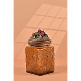 by UZUNOGLU El Yapımı Özel Tasarım Kavanoz - 700 ml - Vakumlu Ahşap Kapaklı (Böğürtlen Detaylı) - Medium Amber Çiçekli Kare Cam - Mutfak ve Ev Dekorasyonu Medium Amber