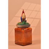 By Uzunoğlu El Yapımı Özel Tasarım Kavanoz - 700 ml - Vakumlu Ahşap Kapaklı (Horoz Detaylı) - Dark Amber Çizgili Cam - Mutfak ve Ev Dekorasyonu