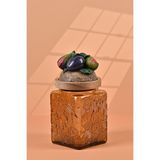 By Uzunoğlu El Yapımı Özel Tasarım Kavanoz - 700 ml - Vakumlu Ahşap Kapaklı (İncir Detaylı) - Medium Amber Çiçekli Kare Cam - Mutfak ve Ev Dekorasyonu