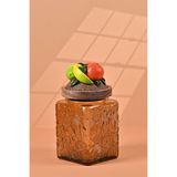 By Uzunoğlu El Yapımı Özel Tasarım Kavanoz - 700 ml - Vakumlu Ahşap Kapaklı (Portakal Detaylı) - Medium Amber Çiçekli Kare Cam - Mutfak ve Ev Dekorasyonu