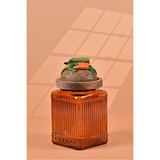 By Uzunoğlu El Yapımı Özel Tasarım Kavanoz - 700 ml - Vakumlu Ahşap Kapaklı (Sebze Detaylı) - Dark Amber Çizgili Cam - Mutfak ve Ev Dekorasyonu