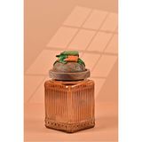 By Uzunoğlu El Yapımı Özel Tasarım Kavanoz - 700 ml - Vakumlu Ahşap Kapaklı (Sebze Detaylı) - Light Amber Çizgili Cam - Mutfak ve Ev Dekorasyonu