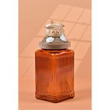 By Uzunoğlu El Yapımı Özel Tasarım Tuz Baharat Kavanozu - 1000 ml - Vakumlu Ahşap Kapaklı (Dore Detaylı) - Dark Amber Çizgili Cam - Mutfak ve Ev Dekorasyonu