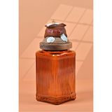 By Uzunoğlu El Yapımı Özel Tasarım Tuz Baharat Kavanozu - 1000 ml - Vakumlu Ahşap Kapaklı (Kahverengi Detaylı) - Dark Amber Çizgili Cam - Mutfak ve Ev Dekorasyonu