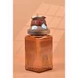 By Uzunoğlu El Yapımı Özel Tasarım Tuz Baharat Kavanozu - 1000 ml - Vakumlu Ahşap Kapaklı (Kahverengi Detaylı) - Light Amber Çizgili Cam - Mutfak ve Ev Dekorasyonu
