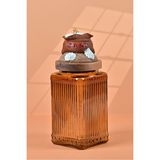 By Uzunoğlu El Yapımı Özel Tasarım Tuz Baharat Kavanozu - 1000 ml - Vakumlu Ahşap Kapaklı (Kahverengi Detaylı) - Medium Amber Çizgili Cam - Mutfak ve Ev Dekorasyonu