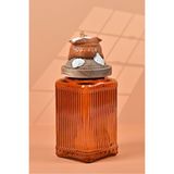 By Uzunoğlu El Yapımı Özel Tasarım Tuz Baharat Kavanozu - 1000 ml - Vakumlu Ahşap Kapaklı (Turuncu Detaylı) - Dark Amber Çizgili Cam - Mutfak ve Ev Dekorasyonu