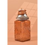 By Uzunoğlu El Yapımı Özel Tasarım Tuz Baharat Kavanozu - 1000 ml - Vakumlu Ahşap Kapaklı (Turuncu Detaylı) - Light Amber Çiçekli Cam - Mutfak ve Ev Dekorasyonu