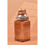 By Uzunoğlu El Yapımı Özel Tasarım Tuz Baharat Kavanozu - 1000 ml - Vakumlu Ahşap Kapaklı (Turuncu Detaylı) - Light Amber Çizgili Cam - Mutfak ve Ev Dekorasyonu