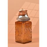 By Uzunoğlu El Yapımı Özel Tasarım Tuz Baharat Kavanozu - 1000 ml - Vakumlu Ahşap Kapaklı (Turuncu Detaylı) - Medium Amber Çiçekli Cam - Mutfak ve Ev Dekorasyonu
