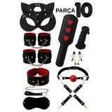 Byanes 10 Parça Fantazi Seti | Kırmızı Peluş Iç Yüzeyli Kelepçe, Maske, Paddle, Ip ve Aksesuarlar