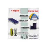 Byanes 4 Kişilik Kolay Kurulum Kamp Çadırı ve Çift Kişilik Şişme Yatak Seti
