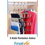 Byanes 5 Katlı Dolap Metal Pantolon Pijama Askısı Içi Düzenleyici Askı Eşarp Şal Organizeri Askı 5 Adet
