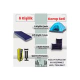Byanes 6 Kişilik Kolay Kurulum Kamp Çadırı ve Çift Kişilik Şişme Yatak Seti