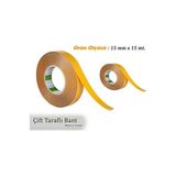 Byanes Çift Taraflı Güçlü Yapışkan Bant 15MM x 15 Metre Duvar Dekorasyon Montaj Bandı
