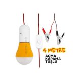 Byanes Maşalı Akü Açma Kapama Tuşlu LED Ampul, 4m Kablo, 12V, 10W, 6500K Beyaz