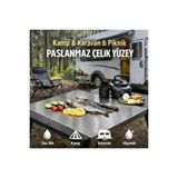 Byanes Paslanmaz Çelik Kamp ve Karavan Mutfak Tezgahı 80X50 Cm, Taşınabilir Yüzey Koruyucu