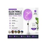 Byanes Şarjlı Sinek Raketi USB Type-C Elektrikli Standlı Sivrisinek Öldürücü El Tipi Mor Işıklı Dijital Ekranlı