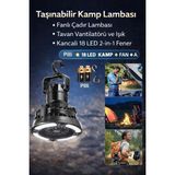 Byanes Taşınabilir Kamp Lambası, Fanlı Çadır ve Tavan Vantilatörü, Kancalı 18 LED 2'li Fener