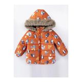 Byanes Trend Rakun & Köstebek Figürlü Fermuarlı Varaklı Kapüşonlu Kışlık Içi Peluş Erkek Bebek Mont Şişme