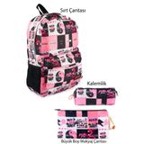 BYBAG 3'lü Set Blackpink K-Pop Desenli Sırt Çantası Kalemlik Makyaj Çantası Büyük Boy Makyaj Çantası PEMBE_BLACKPİNK_3LÜ_SET