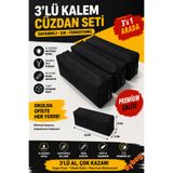 BYBAG 3’lü Su Geçirmez İmperteks Kumaş Kalemlik Seti Siyah Büyük Kapasiteli Fermuarlı Kalem Çantası 19x8x4