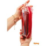 BYBAG Kırmızı Fermuarlı Kaliteli PVC Şeffaf Kalemlik Makyaj Çantası Kalem Kutusu