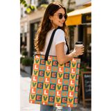 Bybag Love Retro Desenli Kadın Omuz Çantası - Fermuarlı Büyük Boy Oxford Kumaş Günlük Tote Bag 40X35 Cm