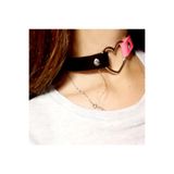 BYBAG Siyah Pembe Deri Tasma Kalp 35 Cm Choker Kolye Takı