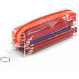 BYBAG Turuncu Fermuarlı Kaliteli PVC Şeffaf Kalemlik Makyaj Çantası Kalem Kutusu