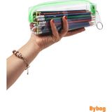 BYBAG Yeşil Fermuarlı Kaliteli PVC Şeffaf Kalemlik Makyaj Çantası Kalem Kutusu