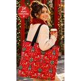 Bybag Yılbaşı Temalı Geyik Desenli Omuz Çantası | Çift Taraf Baskılı Fermuarlı Oxford Kumaş Tote Bag 40X35 Cm