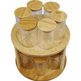 BYBARS 12li Standlı Baharatlık Takım Organizer Bambu Kapak Ahşap Stand