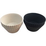 Bybirgül Beyaz Antrasit Silikon Mini Kek ,muffin ,browni Kalıbı 12 Adet ,airfryer Için Uygundur - Siyah - Beyaz