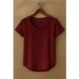 BYBÜLENT Erkek Bordo Dar Kesim Özel Üretim Geniş Yaka Alt Oval Kesim Tişört T-Shirt