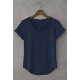 BYBÜLENT Erkek Lacivert Dar Kesim Özel Üretim Geniş Yaka Alt Oval Kesim Tişört T-Shirt