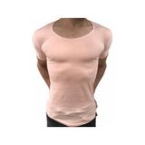 BYBÜLENT Erkek Oval Yaka Tişört Açık Yaka Likralı Slim Fit T-shirt Pembe Vr041