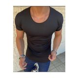 BYBÜLENT Erkek Oval Yaka Tişört Açık Yaka Likralı Slim Fit T-shirt Siyah Vr046
