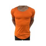 BYBÜLENT Erkek Oval Yaka Tişört Açık Yaka Likralı Slim Fit T-shirt Turuncu Vr051