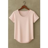 BYBÜLENT Erkek Pembe Dar Kesim Özel Üretim Geniş Yaka Alt Oval Kesim Tişört T-Shirt