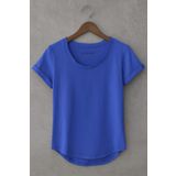 BYBÜLENT Mavi Erkek Özel Üretim Dar Kesim Geniş Pis Yaka Alt Oval Kesim Slim Tişört T-shirt