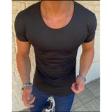 Bybülent Oval Yaka Açık Yaka Erkek Tişört Likralı Slim Fit beyaz