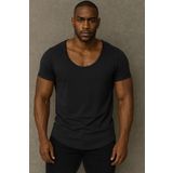 BYBÜLENT Premium Kalite Erkek Geniş Yaka Tam Likralı Alt Oval Slim Kesim Tişört T-Shirt