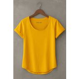 BYBÜLENT Sarı Erkek Özel Üretim Dar Kesim Geniş Pis Yaka Alt Oval Kesim Slim Tişört T-shirt