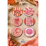 BYC TÜRKİYE Deniz Temalı Bardak Altlığı 6’lı Set – Denizanası, Yengeç, İnci İstiridye, Denizatı, Deniz Yıldızı, Desenli – 9 cm, 3 mm MDF, UV Baskı