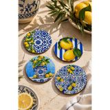 BYC TÜRKİYE Limon Desenli Bardak Altlığı 4’lü Set – Sicilya Temalı - 9 cm, 3 mm MDF, UV Baskı, Dekoratif Bardak Altlık